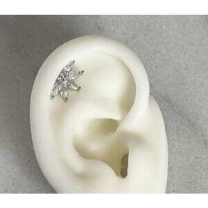 Sterling Silver Large Crystal Flower Cartilage Earring Brand New